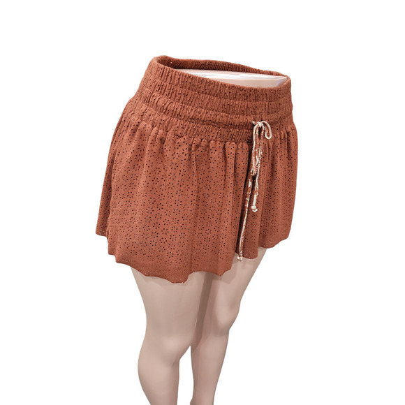 ZARA Faux Vegan Suede Lasercut Elastic Drawstring Pull On Shorts Size Small - Picture 9 of 10